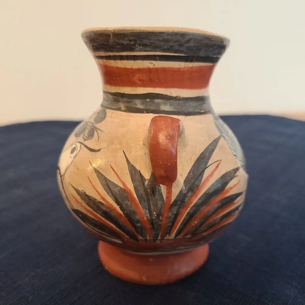 Vintage Folk Art Clay Pottery Mini Jug Pitcher - Unmarked - Made in Mexico?